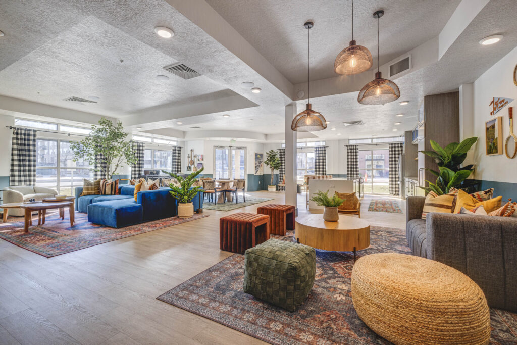 Clubhouse lounge with lots of sofas and seating